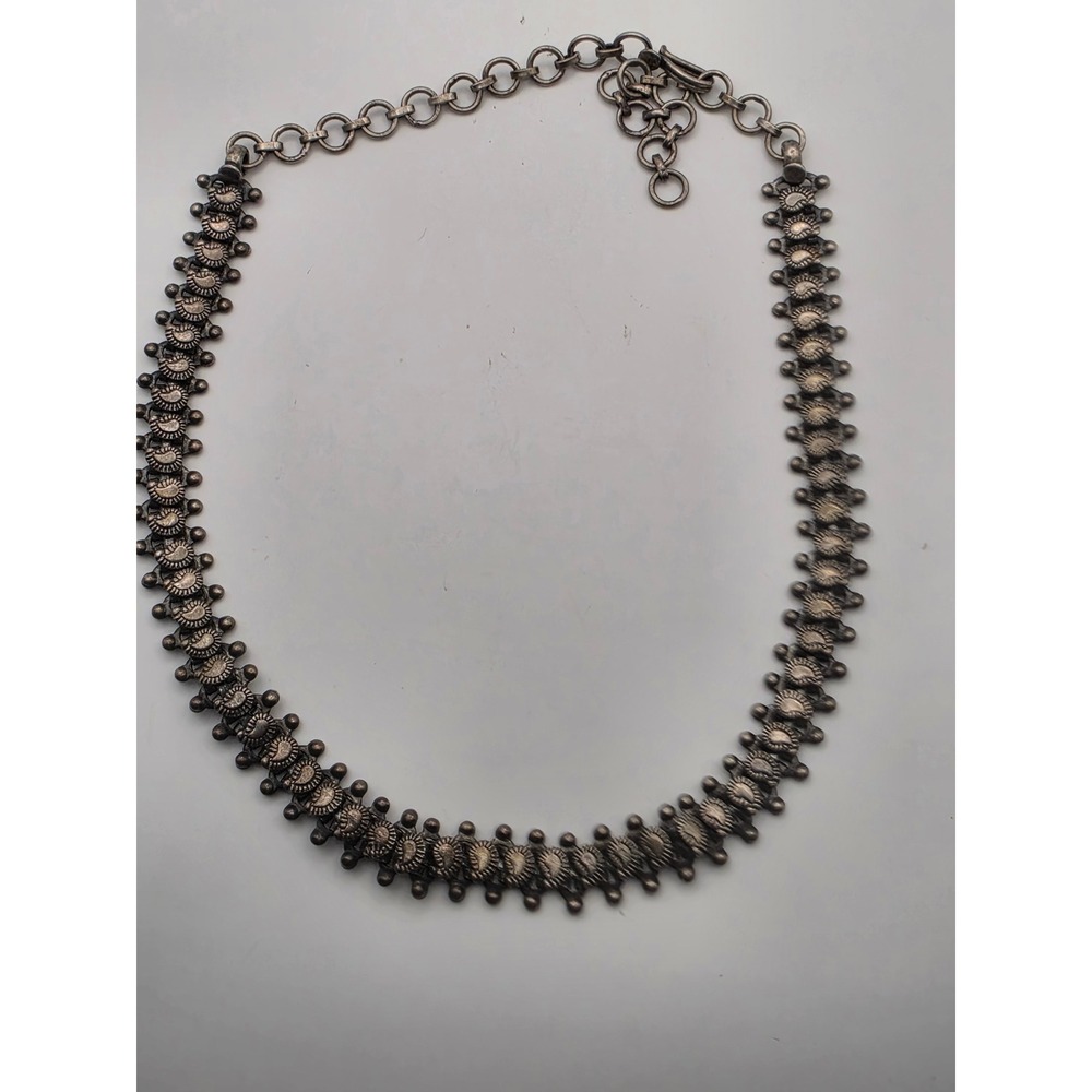 Vintage 925 Sterling Silver Ethnic Paisley Choker Necklace Oxidized Statement